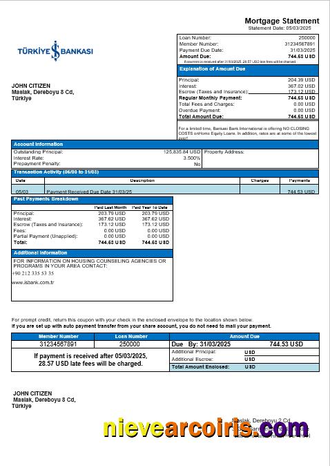 Turkey Bankasi bank mortgage statement